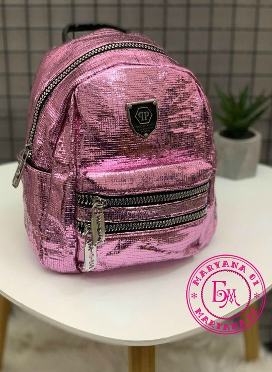 Шикарный блестящий рюкзак розовый, фото №2