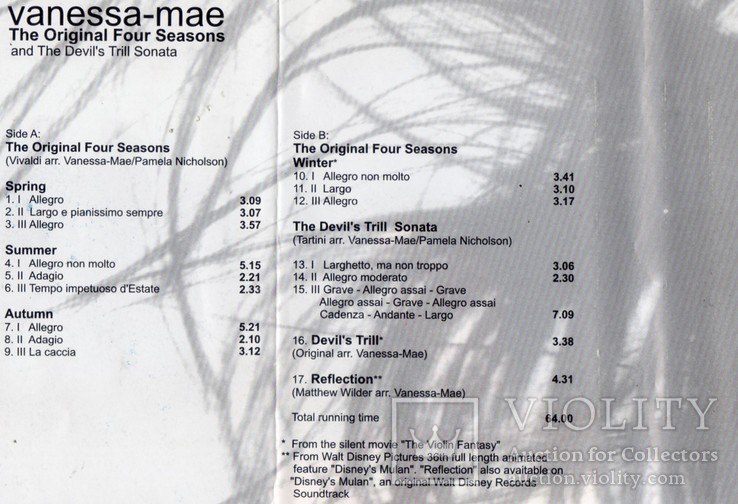 Vanessa-Mae (The Original Four Seasons And The Devil's Trill Sonata) 1998. (MC). Кассета, фото №9