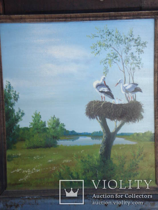 Макаревыч П. К. "Аисты" картина на картоне масло.  1997 г., фото №2