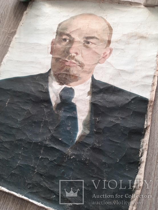 Ленин портрет на холсте СССР 91*68см, фото №3