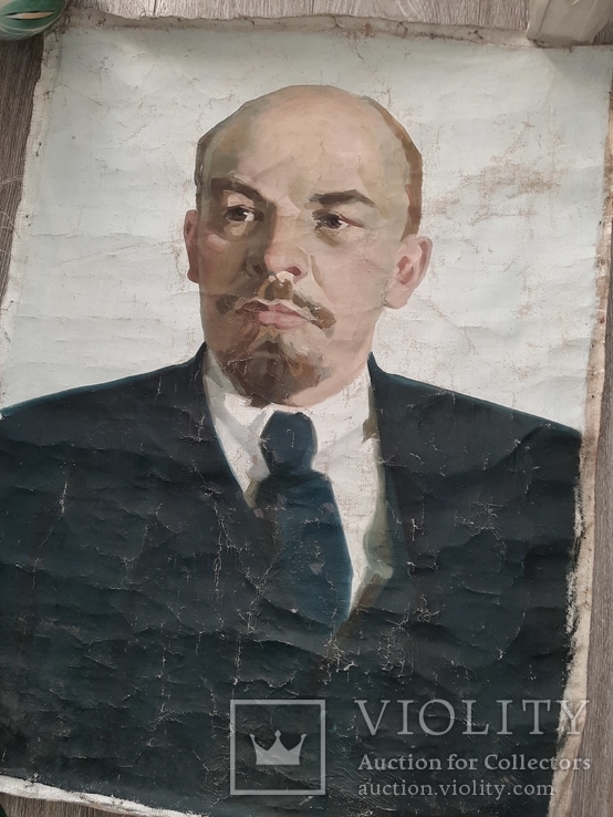 Ленин портрет на холсте СССР 91*68см, фото №7