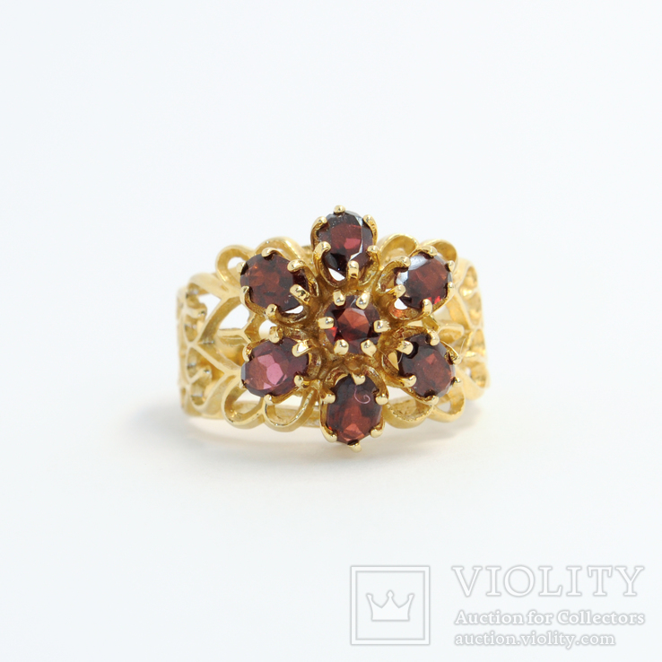 Ажурное золотое кольцо с натуральными гранатами, photo number 4
