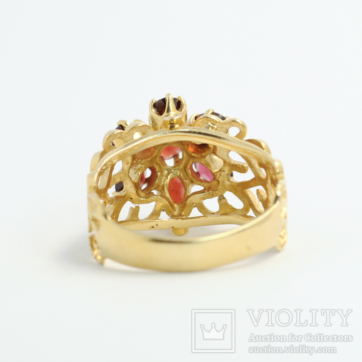 Ажурное золотое кольцо с натуральными гранатами, фото №6