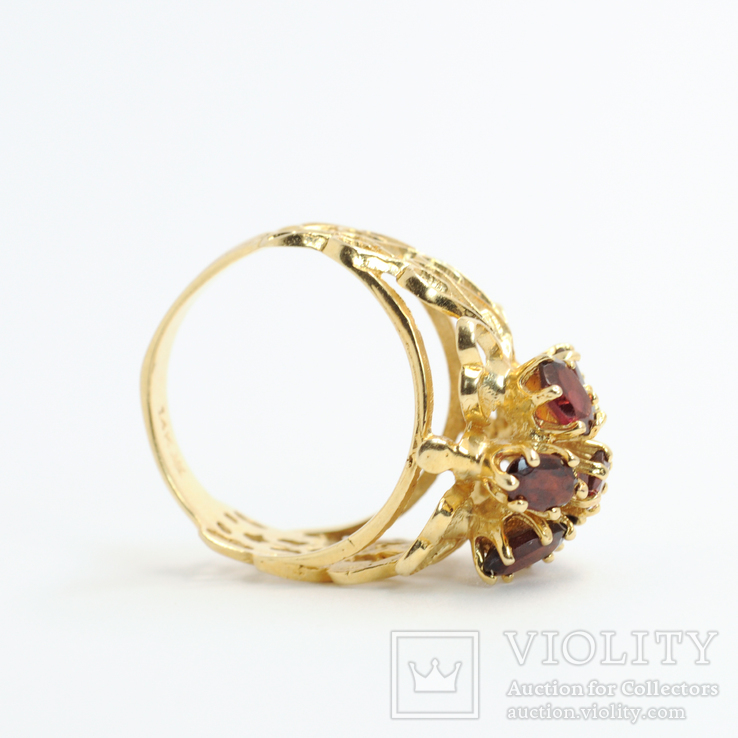 Ажурное золотое кольцо с натуральными гранатами, photo number 7