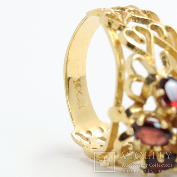 Ажурное золотое кольцо с натуральными гранатами, photo number 8