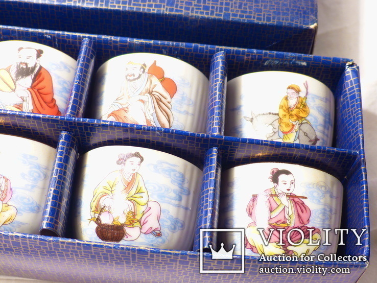 Винтажный набор - чашки для саке 8 шт - фарфор япония , позолота, фото №5