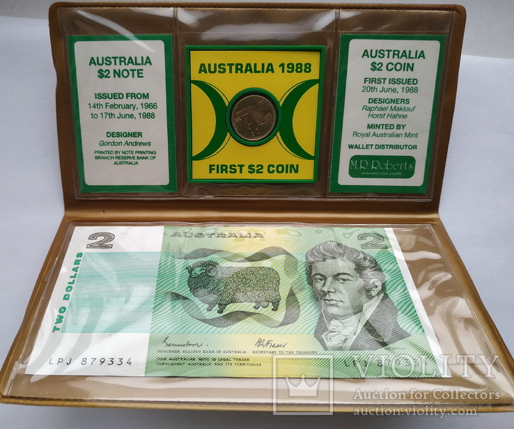 2 доллара Австралии монета и банкнота 1988 года Сувенирный набор, фото №2