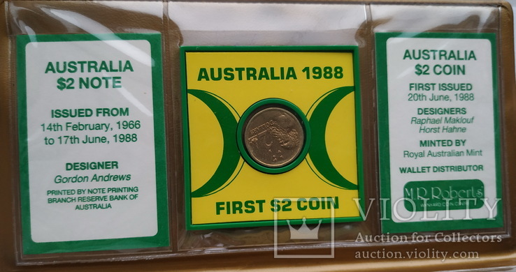 2 доллара Австралии монета и банкнота 1988 года Сувенирный набор, фото №3