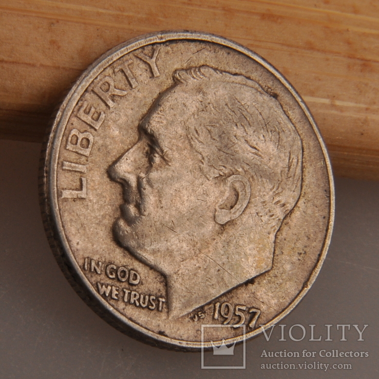 США 10 центов (дайм) 1957 серебро, фото №2
