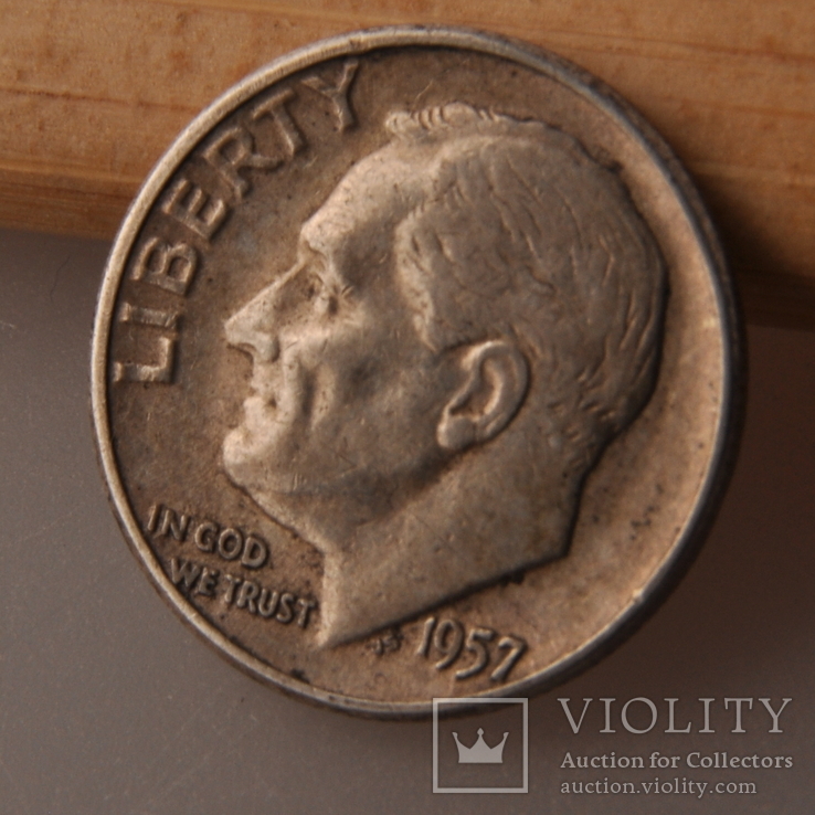 США 10 центов (дайм) 1957 серебро, фото №3