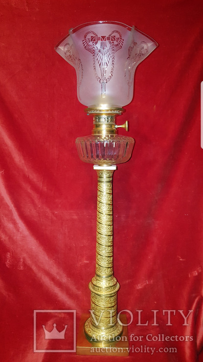 Ампирная керосиновая лампа нач.19 века с плафоном "тюльпан"., фото №2