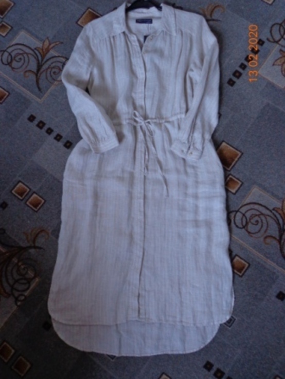 Petite чистое льняное платье рубашка в полоску midi, фото №7