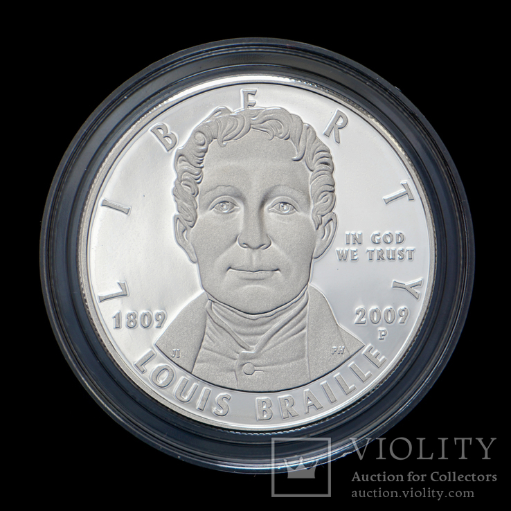 1 Доллар 2009 200 лет со дня рождения Луи Брайля, США PROOF, фото №2