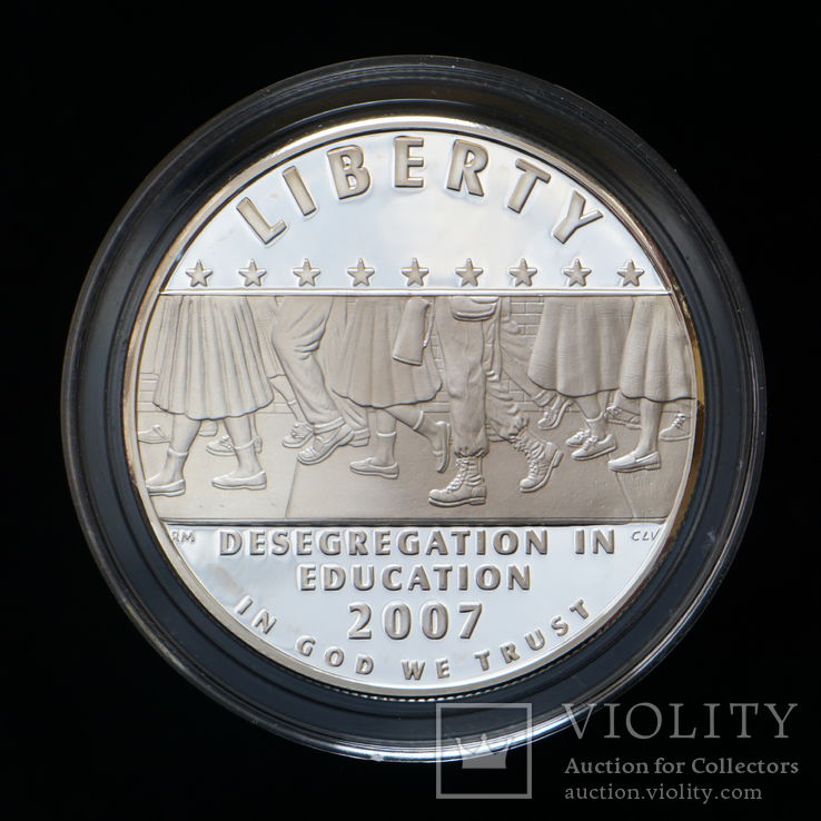 1 Доллар 2007 Десегрегация в образовании - школа в Литл-Рок, США PROOF, фото №2