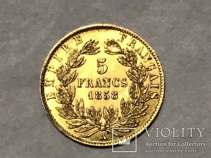 5 франков Наполеон Франция 1858 золото, фото №3