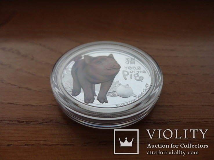 Монета Год свиньи 2019 Серебро 999 пробы 1/2 унции Австралия (цветная), фото №8