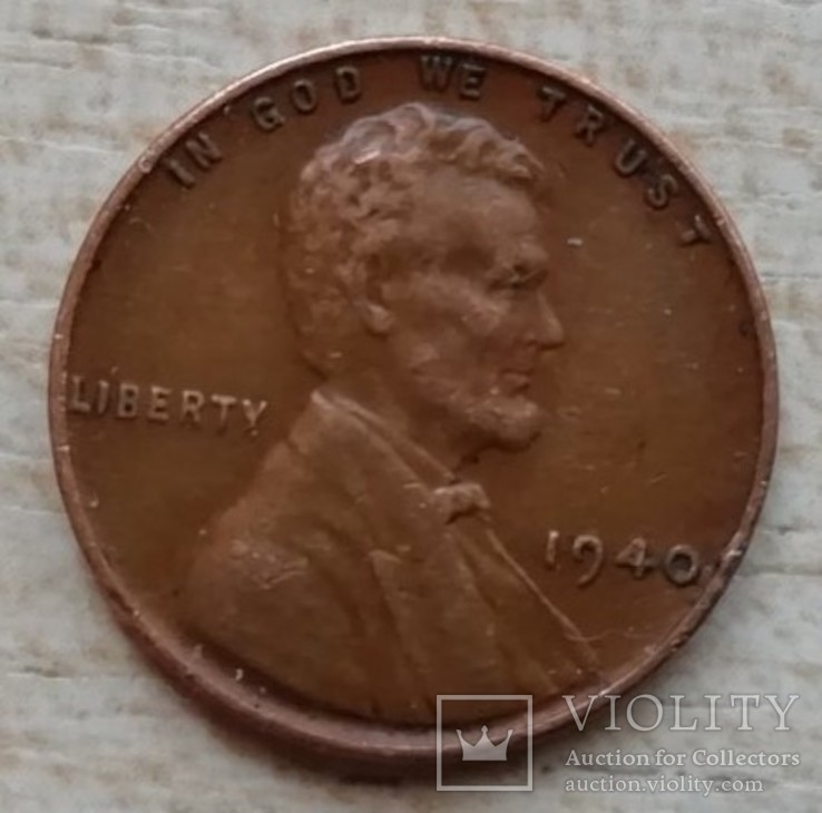 1 цент, 1940 г. Wheat Penny, Линкольн Без отметки монетного двора, фото №2
