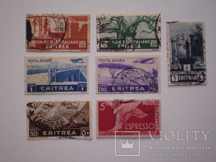 Італьянська Еритрея Авіапошта + Італія (7 марок), фото №2