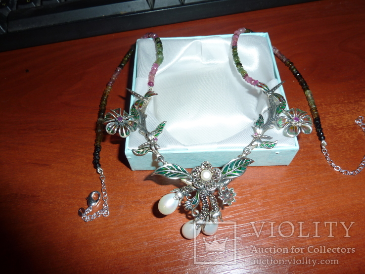 Ожерелье с жемчугом и цветными турмалинами, фото №2