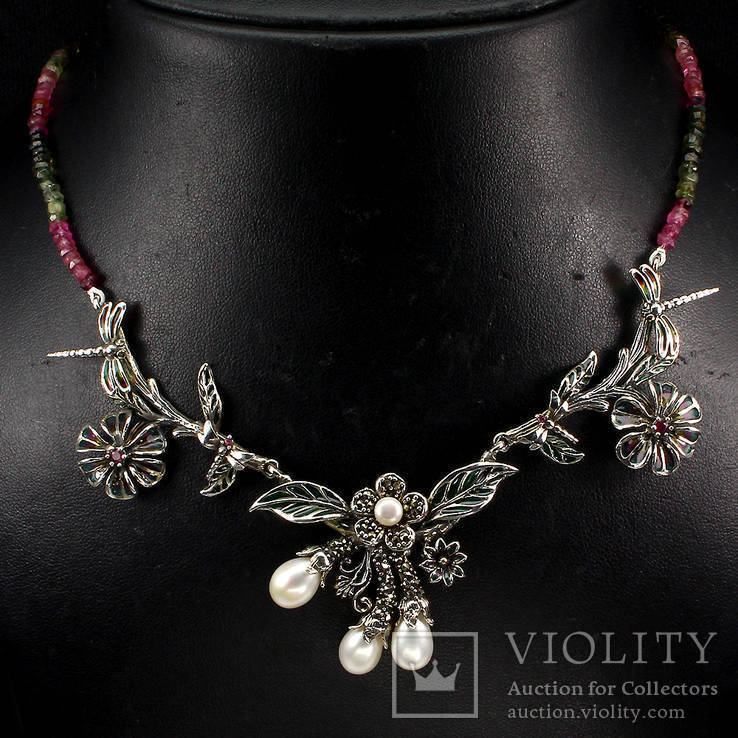 Ожерелье с жемчугом и цветными турмалинами, фото №4
