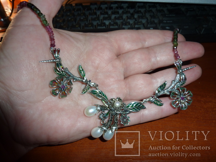 Ожерелье с жемчугом и цветными турмалинами, фото №6