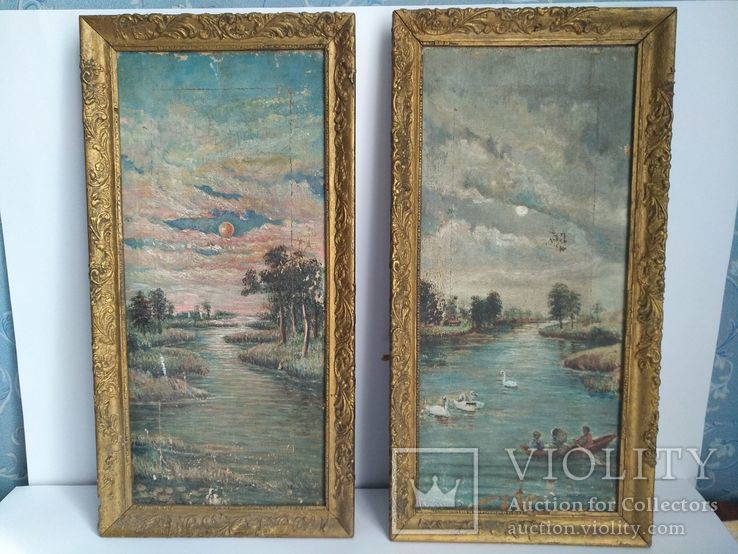 2 старинные вертикальные картины, подписные, 560*285мм, фото №3