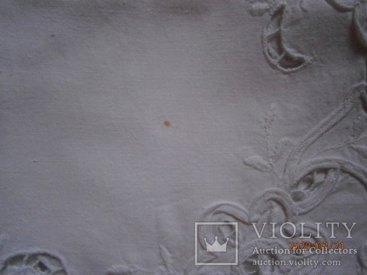 Белая скатерть с ришелье и кружевом (дефект), фото №8
