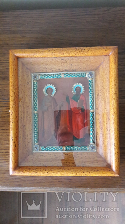 Икона Святой Петр и Павел в серебряном окладе с эмалью, фото №2