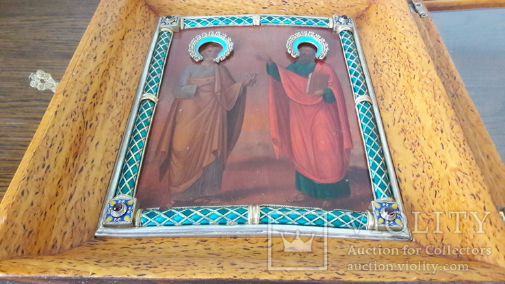 Икона Святой Петр и Павел в серебряном окладе с эмалью, фото №4