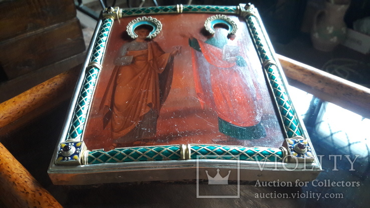 Икона Святой Петр и Павел в серебряном окладе с эмалью, фото №11