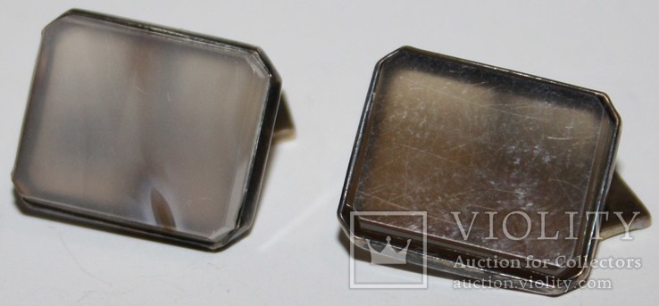 Серебрянные запонки СССР с натуральным камнем (проба 875.,1ЛЮ), photo number 3