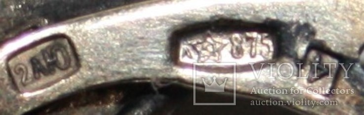 Серебрянные запонки СССР с натуральным камнем (проба 875.,2ЛЮ), фото №9