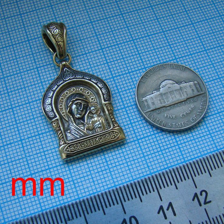 Ладанка, образок «Казанская икона Божией Матери» серебро 925, позолота 999, photo number 7