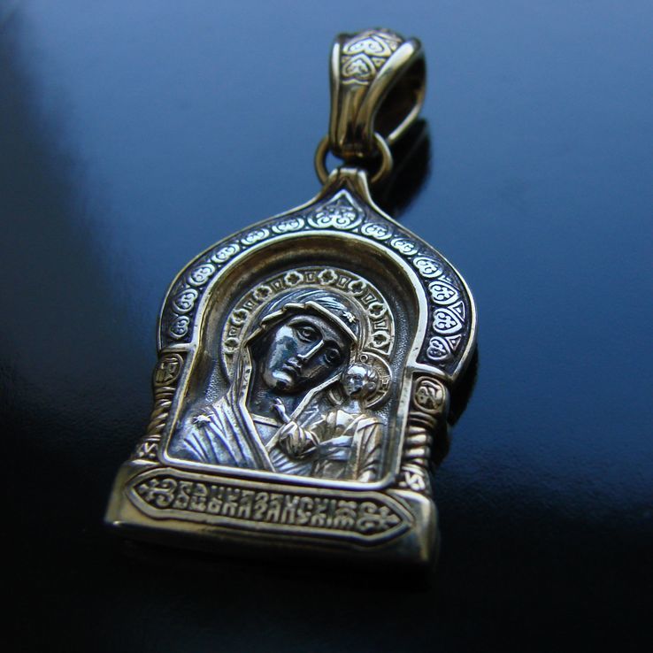 Ладанка, образок «Казанская икона Божией Матери» серебро 925, позолота 999, photo number 9