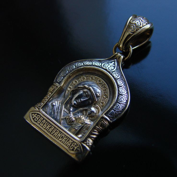 Ладанка, образок «Казанская икона Божией Матери» серебро 925, позолота 999, photo number 10