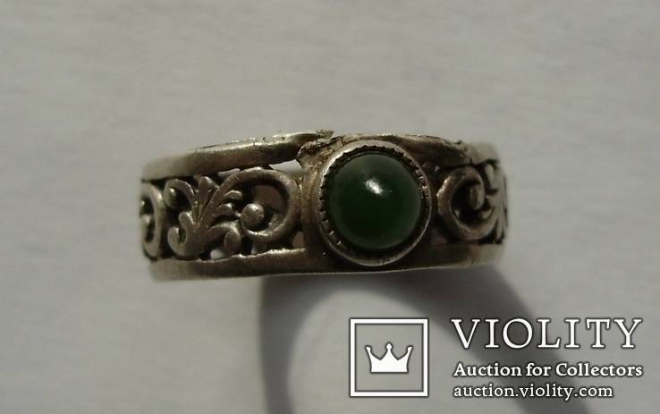 Перстень Серебро 925,8ХЮ.Зеленый камень., фото №6