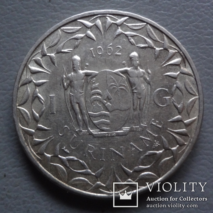 1 гульден 1962 Нидерландская Гвиана  серебро  (О.13.3), фото №3