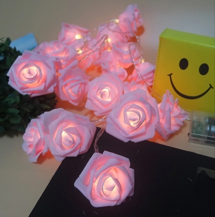 Гирлянда розовые Розы на батарейках. 20 роз. Светодиодная переносная. Автономная, фото №6