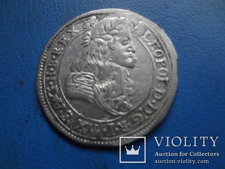 15 крейцеров 1683  Леопольд III  Венгрия  серебро  (5.3.5) ~, фото №2