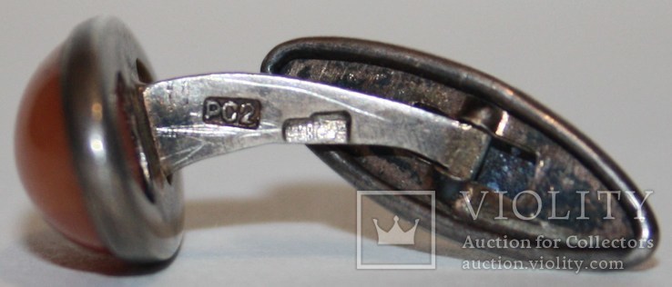 Серебрянная запонка с сердоликом СССР некомплект (РС2.,"молотобоец".,875), фото №7