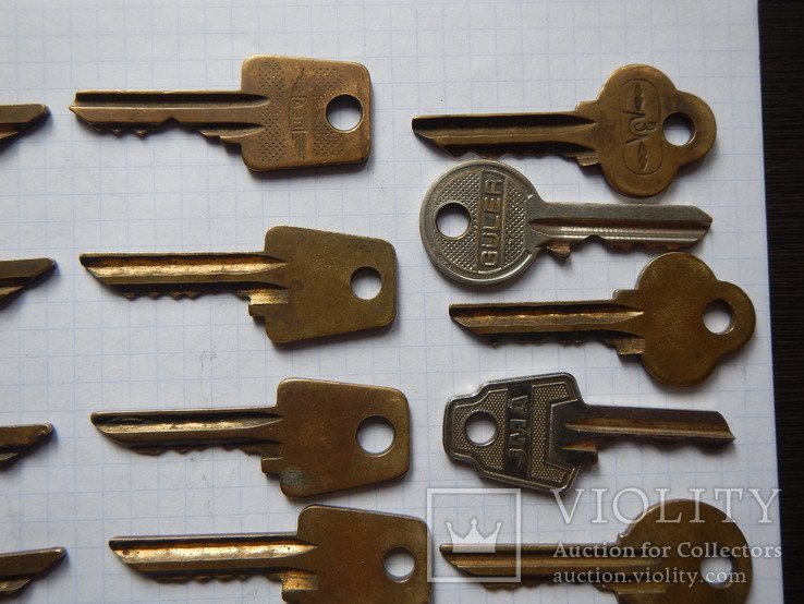 Латунные ключи к цилиндровым замкам (т.н."английские") 16 штук, фото №4