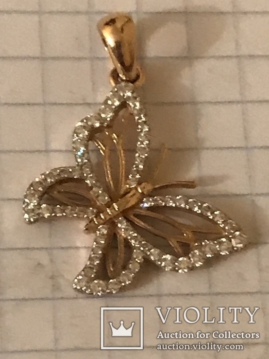 Золотой подвес с бриллиантами (бабочка), фото №7