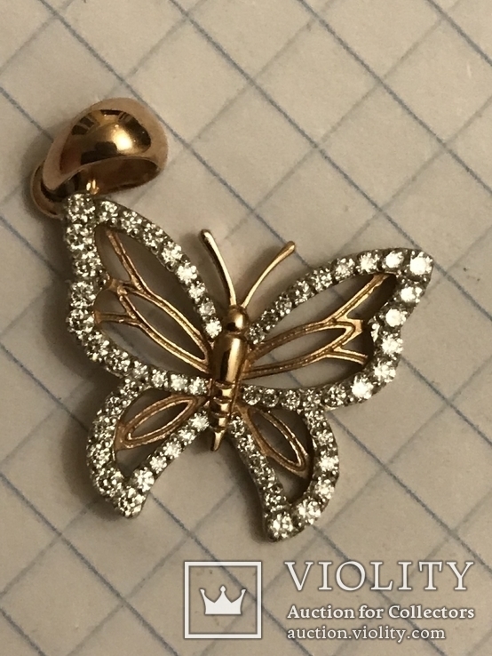 Золотой подвес с бриллиантами (бабочка), фото №10