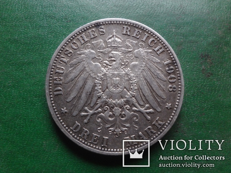 3 marki 1908 Niemcy Mejningen srebrny (2.4.14)~, numer zdjęcia 3