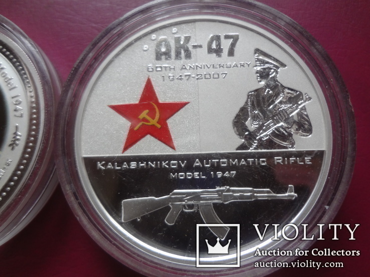 2  доллара 2007 о-ва Кука Калашников серебро унция 999~, фото №4