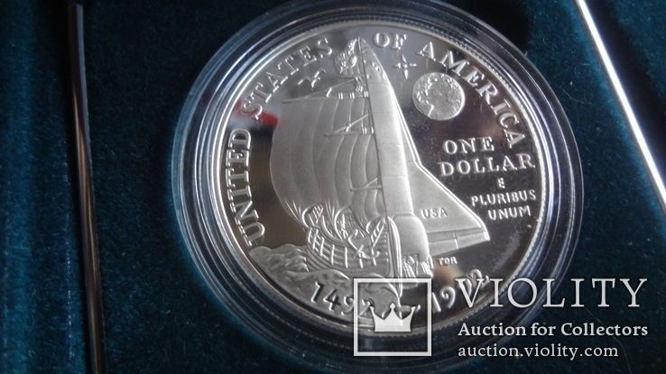 1  доллар 1992  США  Сертификат коробка серебро, фото №2