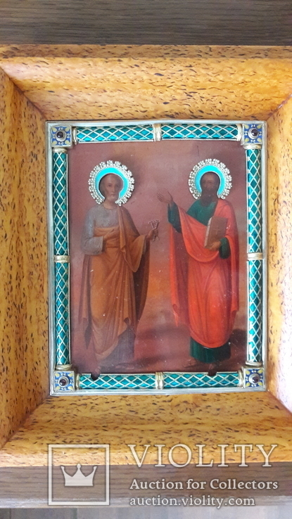 Икона Святой Петр и Павел в серебряном окладе с эмалью, фото №3