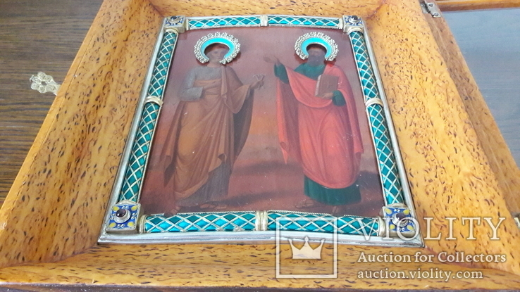 Икона Святой Петр и Павел в серебряном окладе с эмалью, фото №4