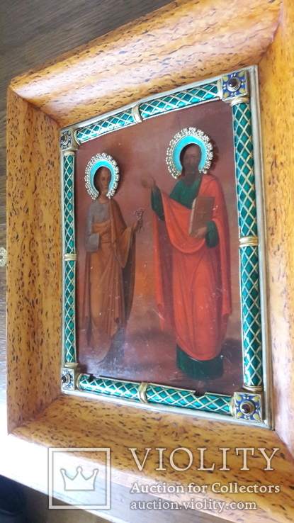Икона Святой Петр и Павел в серебряном окладе с эмалью, фото №5
