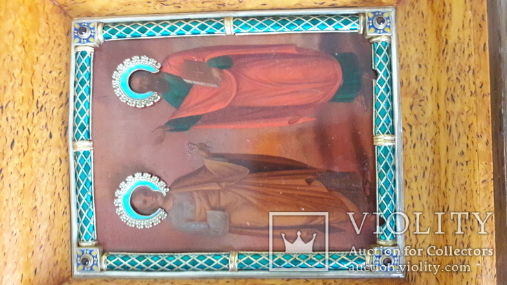 Икона Святой Петр и Павел в серебряном окладе с эмалью, фото №8